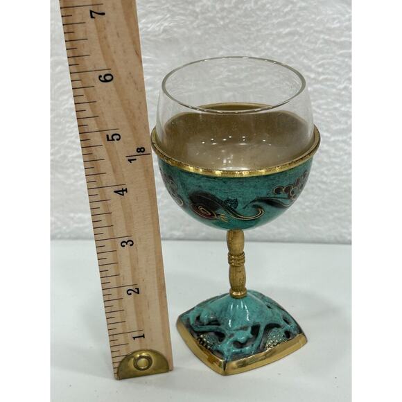 Vintage Enamel On Brass And Glass Insert Kiddish Cup Made in Israel - Picture 13 of 13